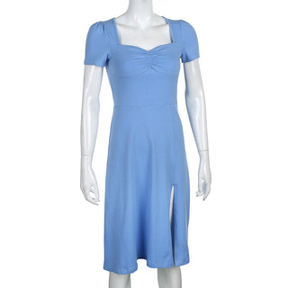 Summer Dress Women Square Collar Ruched Korean ALODIA STORE