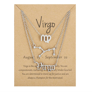3Pcs/set 12 Zodiac Sign Necklace For Women 12 Constellation Pendant Chain Choker Birthday Jewelry With Cardboard Card ALODIA STORE