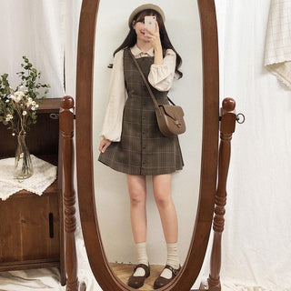 Plaid Button Shirt Dress ALODIA STORE