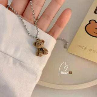 Cute Plush Bear Pendant Necklace for Girls Women Korean Fashion Bear Long Sweater Neck Chain Necklaces Collar Jewelry ALODIA STORE