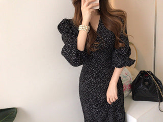 Sundress Elegant Spring Summer Commuter Black V-Neck Women's Dress Korean Clothing Vintage One Piece Bandage Dress Femme Robe ALODIA STORE