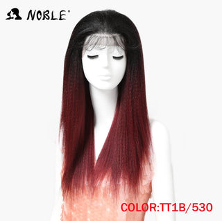 Noble Synthetic Lace Front Wig Long Kinky Straight Baby Hair 26 Inch Wigs For Black Women 0mbre wig Lace Front Synthetic Wigs ALODIA STORE