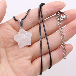 40cm Natural Five-pointed Star Shape Agates Tiger Eye Clear Quartzs Stone Pendant Necklace for Women Jewelry Gift Size 20x20mm ALODIA STORE