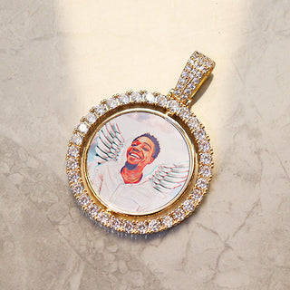 D&amp;Z Custom Made Photo Rotating double-sided Medallions Pendant Micro Paved CZ Round Pendant Collier For Men Women Accessories ALODIA STORE