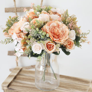 Autumn Artificial Peony Flowers Bride Silk Rose Bouquet DIY Wedding Home Garden Decoration Accessories Fall Hydrangea Fake Plant ALODIA STORE