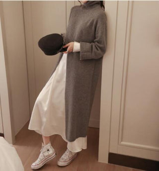 2023 Korean Style Turtleneck Long fall winter Sweater Dress Side split Female Pullover mujer sueteres ALODIA STORE