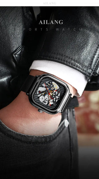 AILANG Men's Watch Top Brand Luxury Watch Men's Mechanical Silicone Strap Waterproof Watch Men's Hollow Reloj Hombre 2020 New ALODIA STORE
