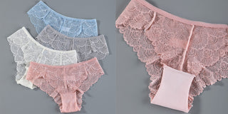 3 Pcs Cotton Panties Sexy Panty Briefs Lace Panties Women Underwear Lingerie Panties for Female Ladies Floral Pantys Underpants ALODIA STORE