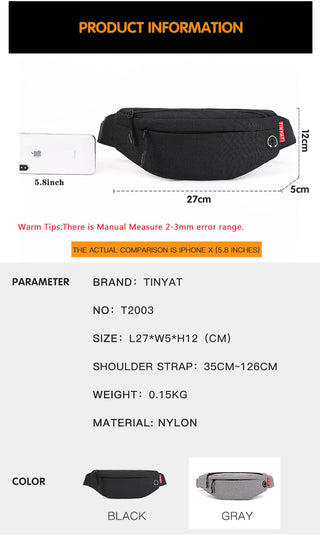 TINYAT Men Waist Bag Pack Purse Casual Large Phone Belt Bag Pouch Women's Canvas Travel Phone Bag Fanny Banana Bag Hip 4 Pockets ALODIA STORE
