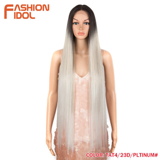 38 inch Straight Hair Synthetic Lace Front Wigs For Women High Temperature Fiber Ombre Blonde Highlight Cosplay Wig FASHION IDOL ALODIA STORE