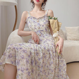 Spaghetti Strap Women French Elegant Vintage Floral Dress sweat ALODIA STORE