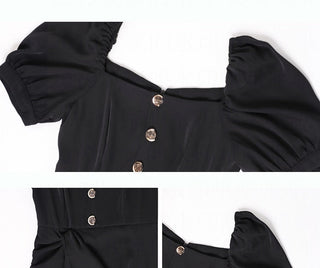French Elegant Dress Women 2020 Autumn Casual Gothic Square Collar Puff Sleeve Chic Vintage Party Dress One-Piece Dress Korean ALODIA STORE
