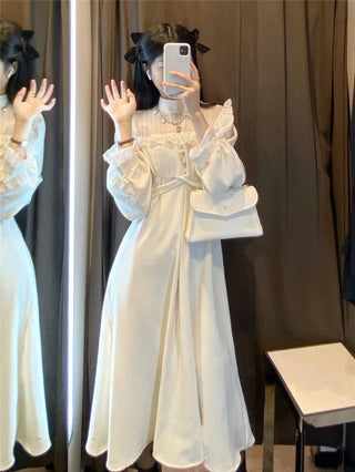French Lace Vintage Dress Puffer Sleeve ALODIA STORE