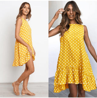 Summer dress Polka Dot Sleeveless Beach Mini Dress ALODIA STORE