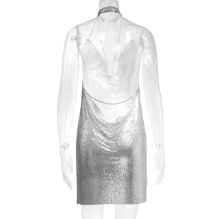 Sexy Backless y2k Metal Party Summer Dress Women Beach Night club Mini slip dress Glitter Sequin ladies Dresses Vestidos HL ALODIA STORE