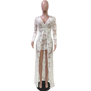Adogirl Embroidery Floral Lace Dress Women Sexy See Through Long Sleeve Bodycon Women Dress Vintage Club Wear Party Dress Robe ALODIA STORE