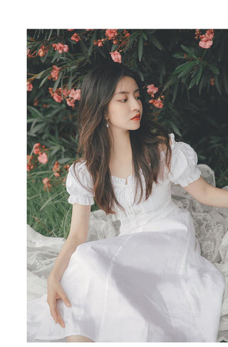 Elegant Fairy Dress Women White French Puff Sleeve ALODIA STORE