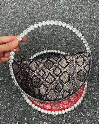 Luxury Colored Diamond Half Moon Women Purses and Handbags Evening Bag Serpentine Designer Party Clutch Bag Chic Wedding Bag ALODIA STORE