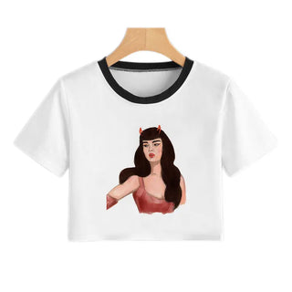 2020 New Summer Sexy Girls Printing Fashion Harajuku Sexy Tank Crop Top Mujer White Tops Clothes Women Croptop Short Sleeve ALODIA STORE