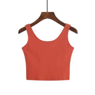 Summer Slim Solid Color Short Top Sexy Sleeveless U Croptops Women Tank Tops White Cotton Tops Vest For Ladies ALODIA STORE