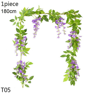 Wisteria Artificial Flower Vine Ivy Leaf Garland Silk Rose Flowers Rattan String Vine Wedding Arch Flower Home Garden Decoration ALODIA STORE