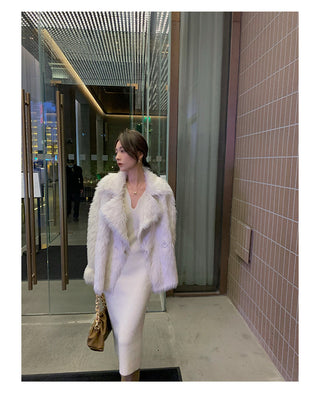 Elegant Long White Knitting Dress Women Winter V-Neck Long ALODIA STORE