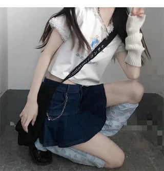 Women Teenage Kawaii Girl Crop Top T Shirt Korean Style Tshirt Short Tee Fairy Core Clothes Cute Fairycore Clothing Croptop ALODIA STORE