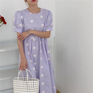 Alien Kitty Vinatge Floral Embroidery Elegant Women Dress 2021 New Summer Korean Style Puff Sleeve Party Long Dresses Vestidos ALODIA STORE