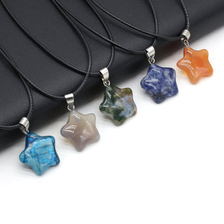 40cm Natural Five-pointed Star Shape Agates Tiger Eye Clear Quartzs Stone Pendant Necklace for Women Jewelry Gift Size 20x20mm ALODIA STORE