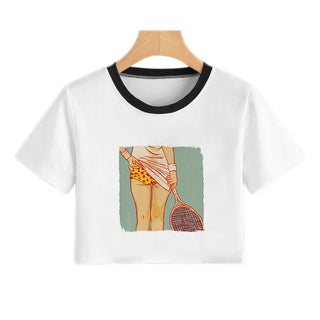 2020 New Summer Sexy Girls Printing Fashion Harajuku Sexy Tank Crop Top Mujer White Tops Clothes Women Croptop Short Sleeve ALODIA STORE