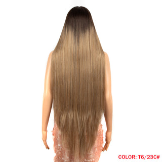 38 inch Straight Hair Synthetic Lace Front Wigs For Women High Temperature Fiber Ombre Blonde Highlight Cosplay Wig FASHION IDOL ALODIA STORE