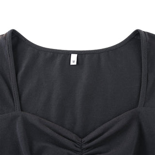 Summer Dress Women Square Collar Ruched Korean ALODIA STORE