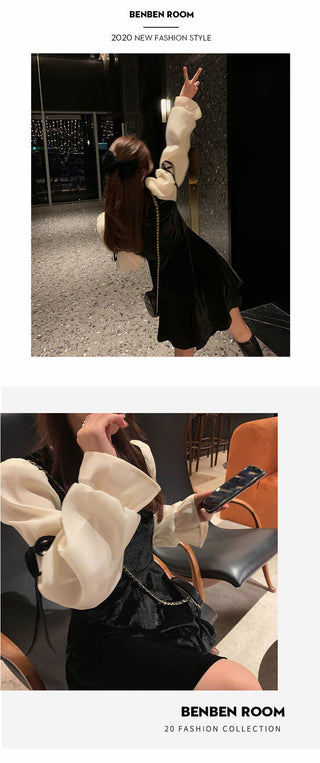 Vintage Mini Dress Lolita Women 2023 Autumn Lace Bow Velvet Evening Party Dress Female Y2k Casual Kawaii One Piece Dress Korean ALODIA STORE