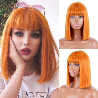 Short straight orange wig with bangs synthetic fiber wig African American white female cosplay/party/daily wig ALODIA STORE