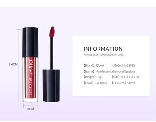 QIBEST 12 Colors Shimmer Liquid Lipstick Diamond Lip gloss Cosmetic Lip Tint Glitter Waterproof Moisturizer Makeup Lip Gloss ALODIA STORE
