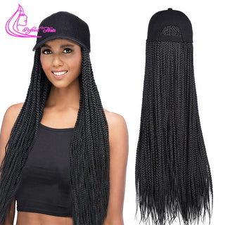 Box Braids Baseball Cap Wig 24inch Long Synthetic Braid Wigs Hat with Braiding Hair Extensions For Black Women Adjustable Size ALODIA STORE