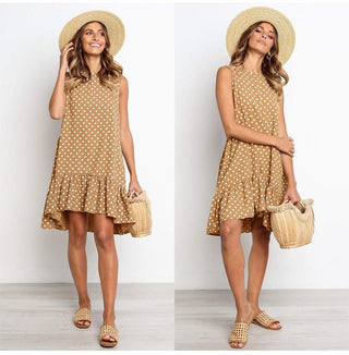 Summer dress Polka Dot Sleeveless Beach Mini Dress ALODIA STORE