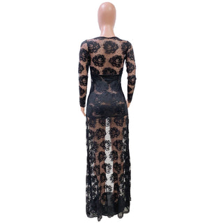 Adogirl Embroidery Floral Lace Dress Women Sexy See Through Long Sleeve Bodycon Women Dress Vintage Club Wear Party Dress Robe ALODIA STORE