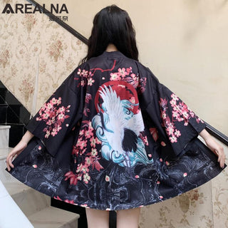 Haori Yukata Men Korean Samurai Japanese Kimono Traditional Clothing Vintage Crane Anime Kimono Beach Girls Cosplay Dress Shirts ALODIA STORE