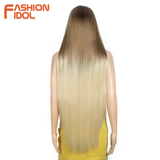 38 inch Straight Hair Synthetic Lace Front Wigs For Women High Temperature Fiber Ombre Blonde Highlight Cosplay Wig FASHION IDOL ALODIA STORE