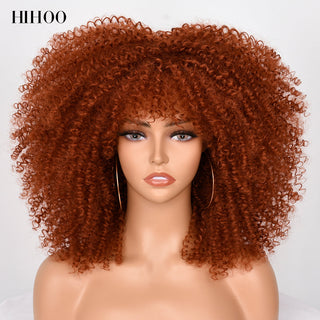 16''Short Hair Afro Kinky Curly Wig With Bangs For Black Women Cosplay Lolita Synthetic Natural Glueless Brown Mixed Blonde Wigs ALODIA STORE