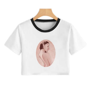 Summer Fashion Harajuku Sexy Tank Crop Top White Femme Clothes Women Cute Flower Season Girl Printed Croptop Short Sleeve ALODIA STORE
