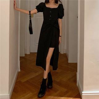 French Elegant Dress Women 2020 Autumn Casual Gothic Square Collar Puff Sleeve Chic Vintage Party Dress One-Piece Dress Korean ALODIA STORE