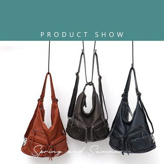 CEZIRA Large Soft Casual Women Bags Functional Girl School Backpack PU Leather Bag Ladies Multi Pockets Messenger&amp;Shoulder Bag ALODIA STORE