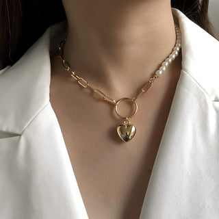 Vintage Style Simple 6MM Pearl Chain Choker Necklace For Women Wedding Love Shell Pendant Necklace Fashion Jewelry Wholesale ALODIA STORE
