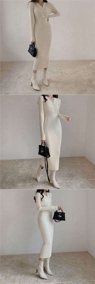 Vintage Knitted Sweater Long Sleeve Dresses Women ALODIA STORE