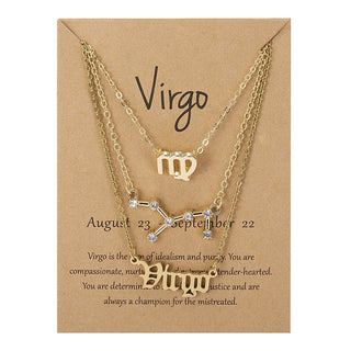 3Pcs/set 12 Zodiac Sign Necklace For Women 12 Constellation Pendant Chain Choker Birthday Jewelry With Cardboard Card ALODIA STORE