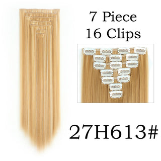 24Inchs 16 Clips in Hair Extensions Long Straight Hairstyle Synthetic Blonde Black Hairpieces Heat Resistant False Hair ALODIA STORE