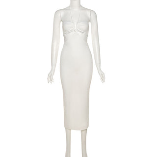 Cryptographic 2023 Summer Spaghetti Strap Halter Sexy Backless Maxi Dress Elegant Bandage Sleeveless Club Party Dresses Bodycon ALODIA STORE