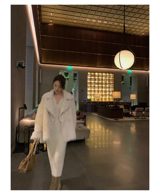 Elegant Long White Knitting Dress Women Winter V-Neck Long ALODIA STORE